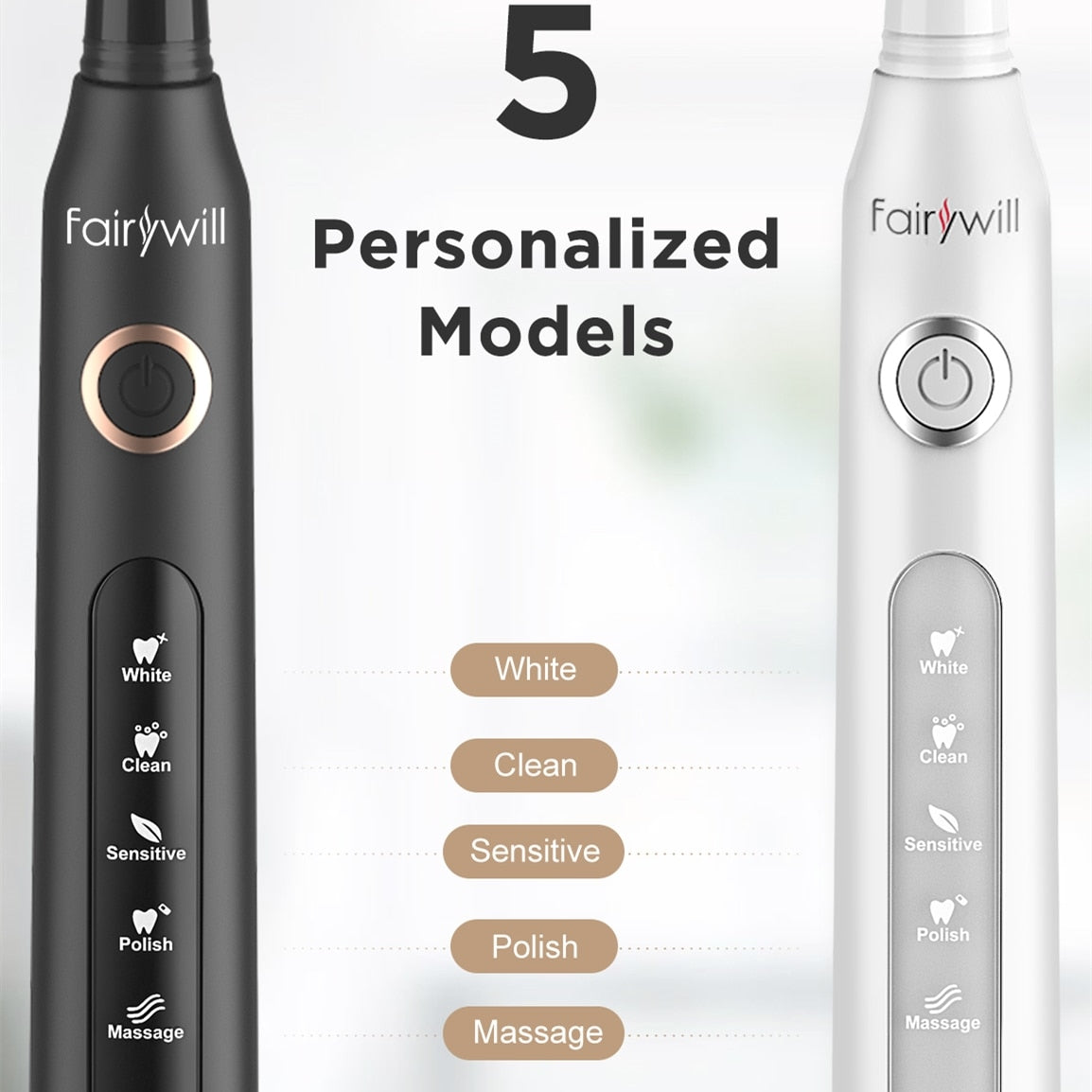 Fairywill Electric Sonic Toothbrush USB Charge FW-507 Rechargeable Waterproof Electronic Tooth Brushes Replacement Heads Adult