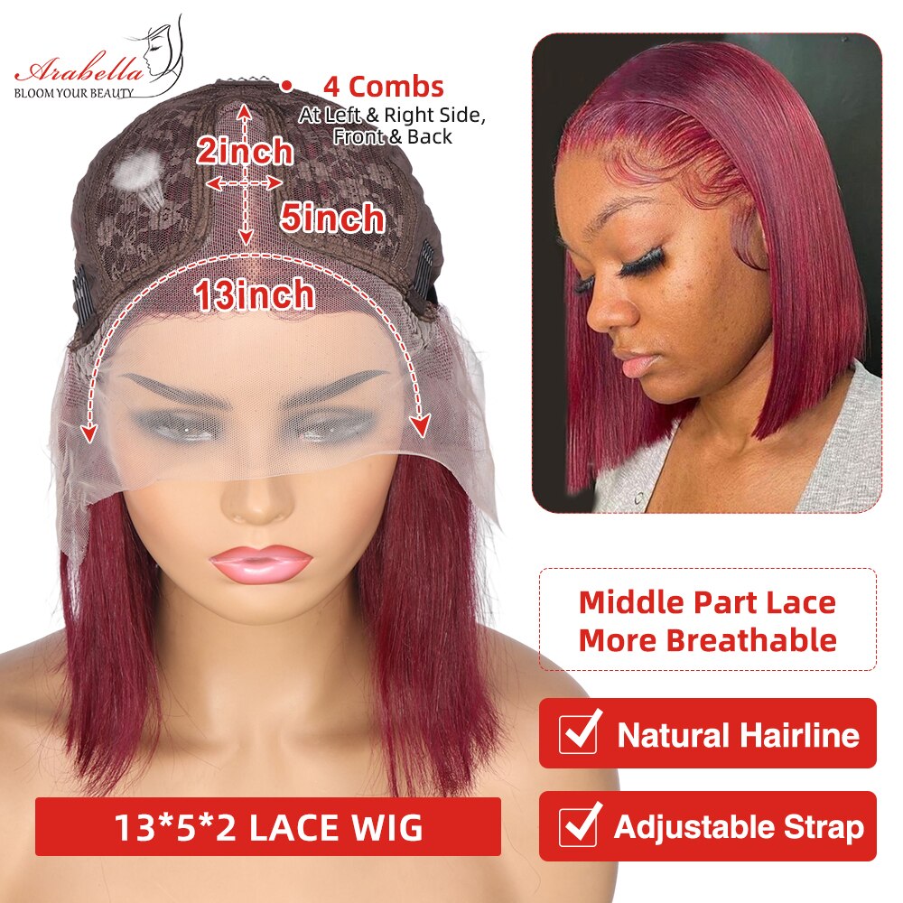 Human Hair Wigs 99j Burgundy 13x4 Lace Frontal Wig Pre Plucked Bleached Knots Arabella Remy Human Hair Lace Front Wig