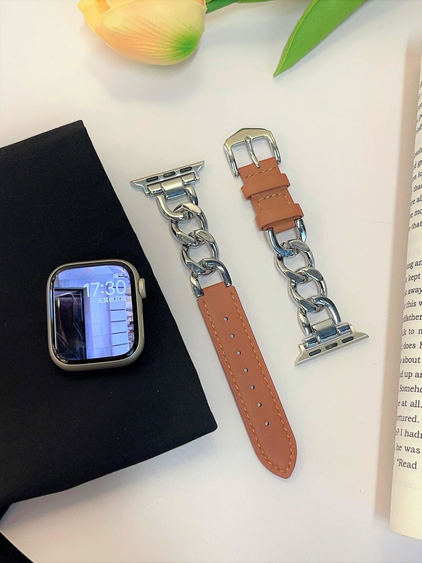 Stainless Steel Leather Strap for Apple Watch Series 8 Ultra 49mm Band 40 41mm 38 42mm Bracelet for iWatch 8 7 se 6 5 4 44 45mm