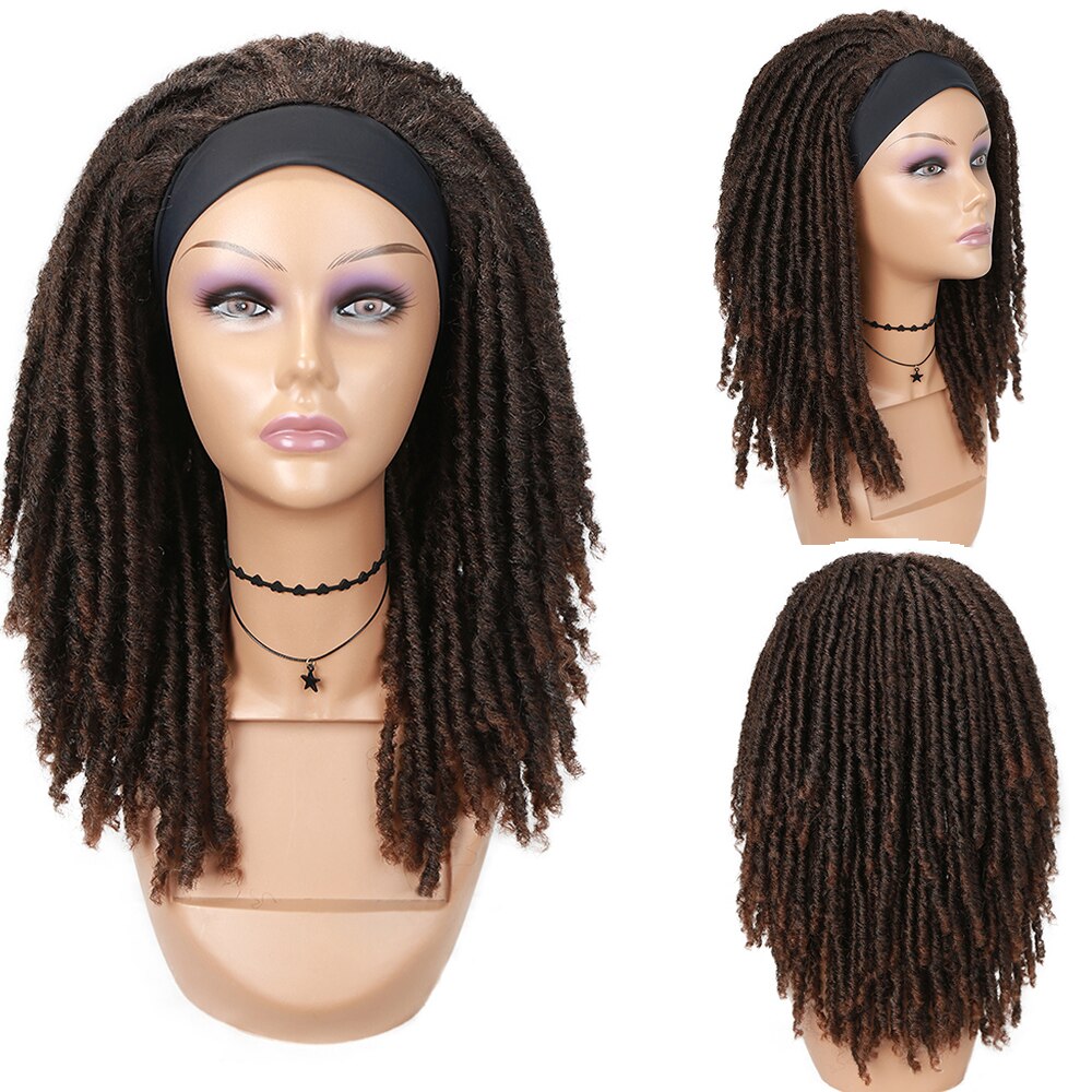 Fave Headband Dreadlock Curly Synthetic Wig Goddess Hand Braided Twist Black Brown For Black Women Daily Cosplay Braiding Hair