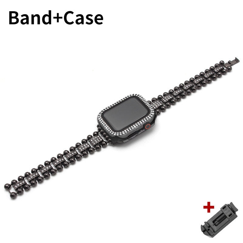 Diamond Metal Band For Apple Watch Ultra 49mm Slim Bracelet for iwatch Series 8 7 6 5 4 se 3 2 41 45mm 44 40 38 42MM Women Strap