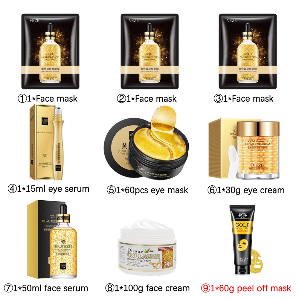 24K Gold Skin Care Sets Nicotinamide Face Serum Collagen Whitening Cream Facial Care Kit Face Mask Korean Face Skincare Product