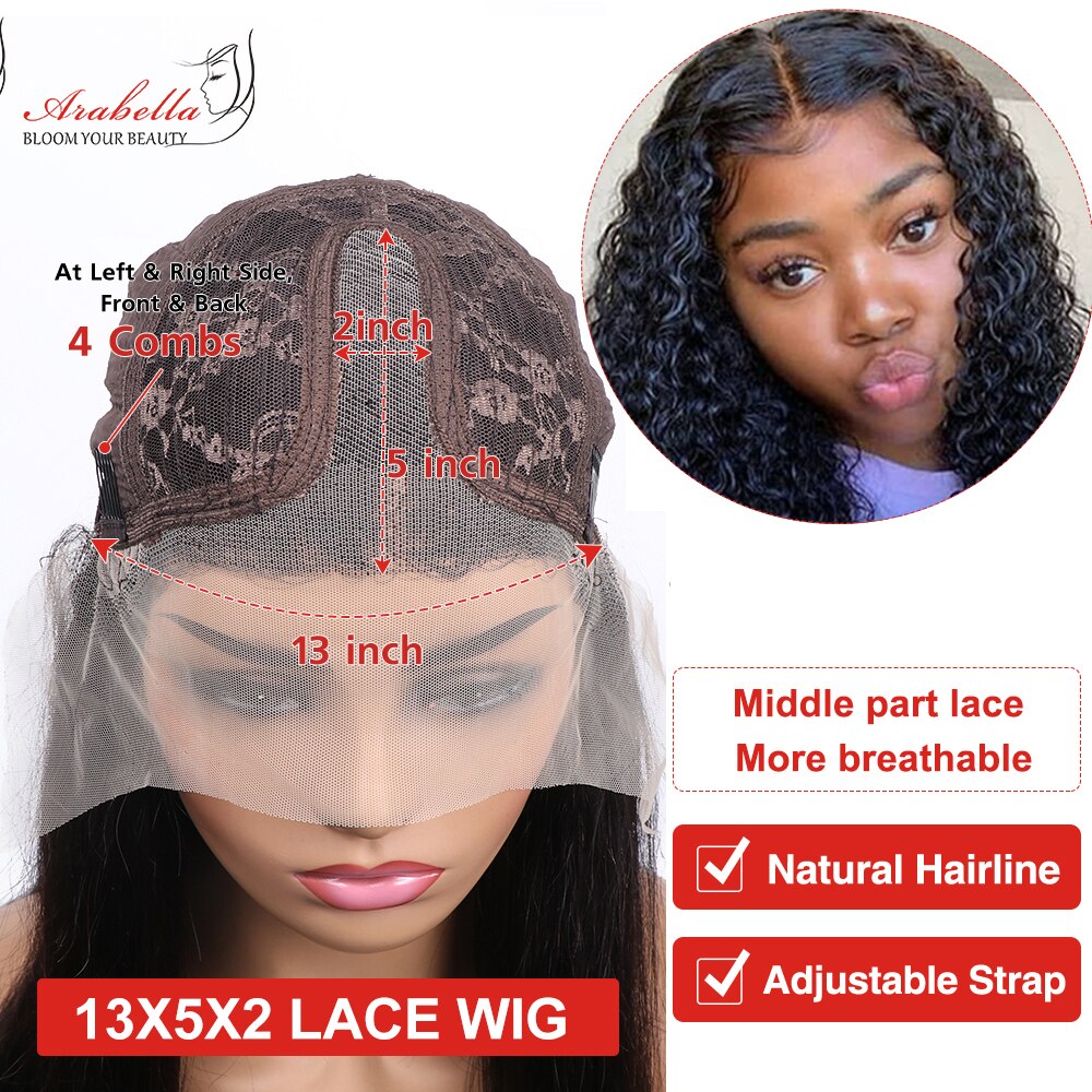 Deep Curly Wig 13x4 Transparent Lace Frontal Wig 100% Human Hair Wigs PrePlucked Bleached Knots Arabella Remy Deep Wave Lace Wig