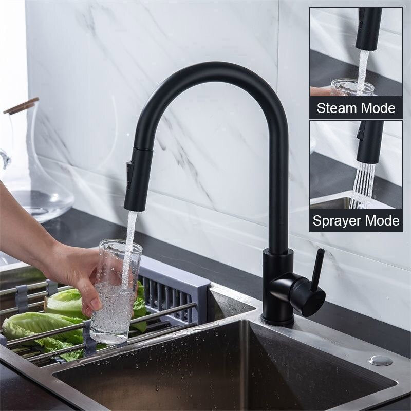 Kitchen Faucets Brushed Nickel Pull Out Spout Stream Sprayer Head Hot Cold Taps Kitchen Sink Water Tap Deck Mounted Mixer Tap