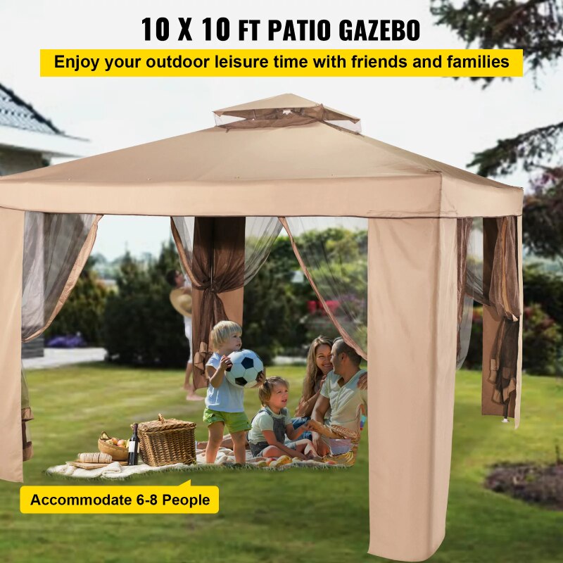 VEVORbrand 10x10ft Outdoor Canopy Gazebo with Four Sandbags - Gazebo with Netting, Waterproof and UV Protection - Patio