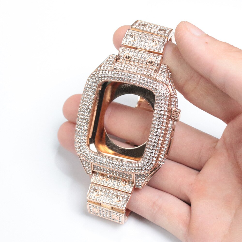 Luxury Lady Diamond Modification Kit For Apple Watch series 8 7 45mm Sparkling Diamond band & case for i Watch 8 7 Refit MOD KIT