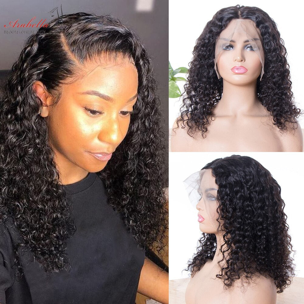 Deep Curly Wig 13x4 Transparent Lace Frontal Wig 100% Human Hair Wigs PrePlucked Bleached Knots Arabella Remy Deep Wave Lace Wig