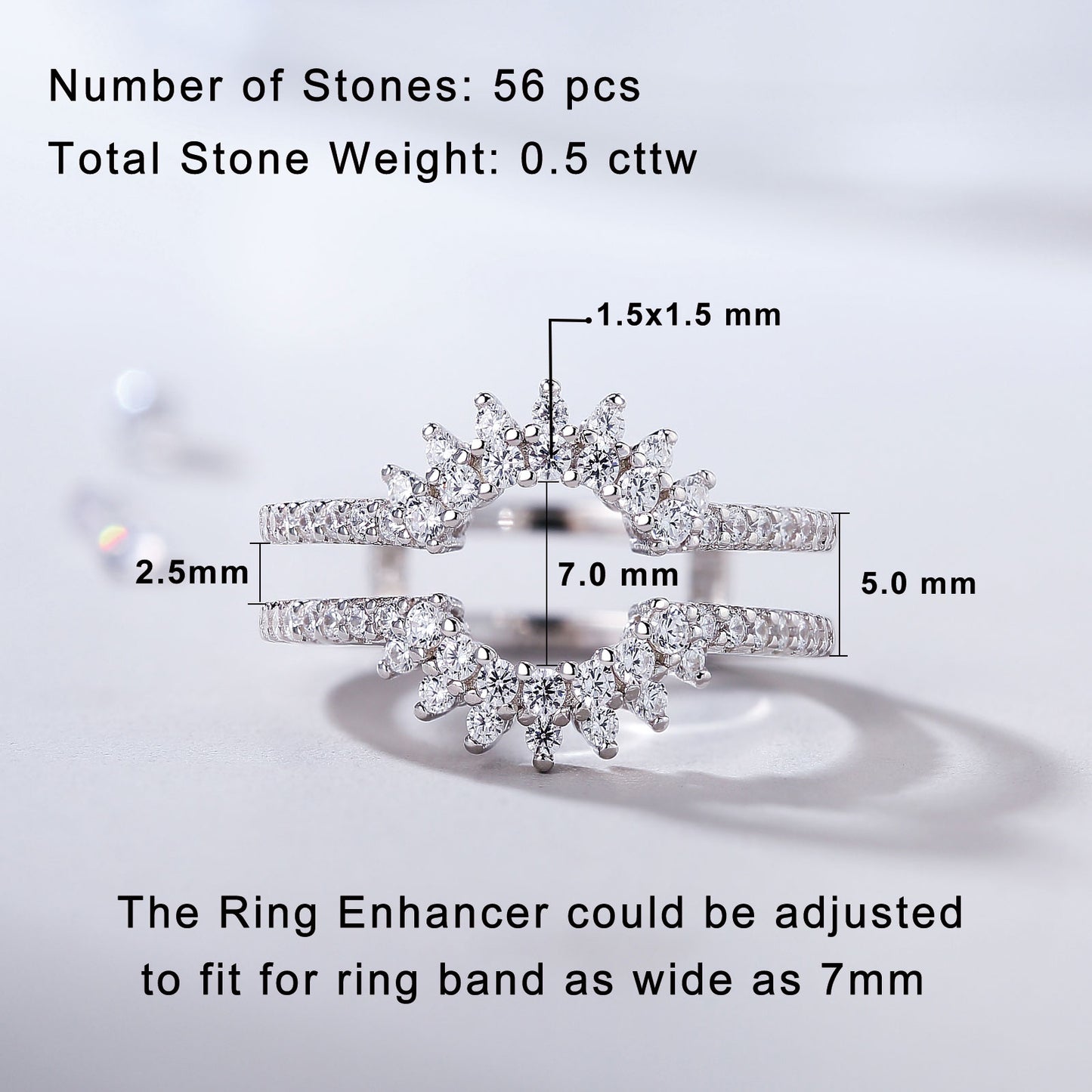 Newshe 925 Sterling Silver Dainty Sunflower Ring Enhancer for Women Engagement Rings AAAAA Cubic Zircon Curved Wedding Band