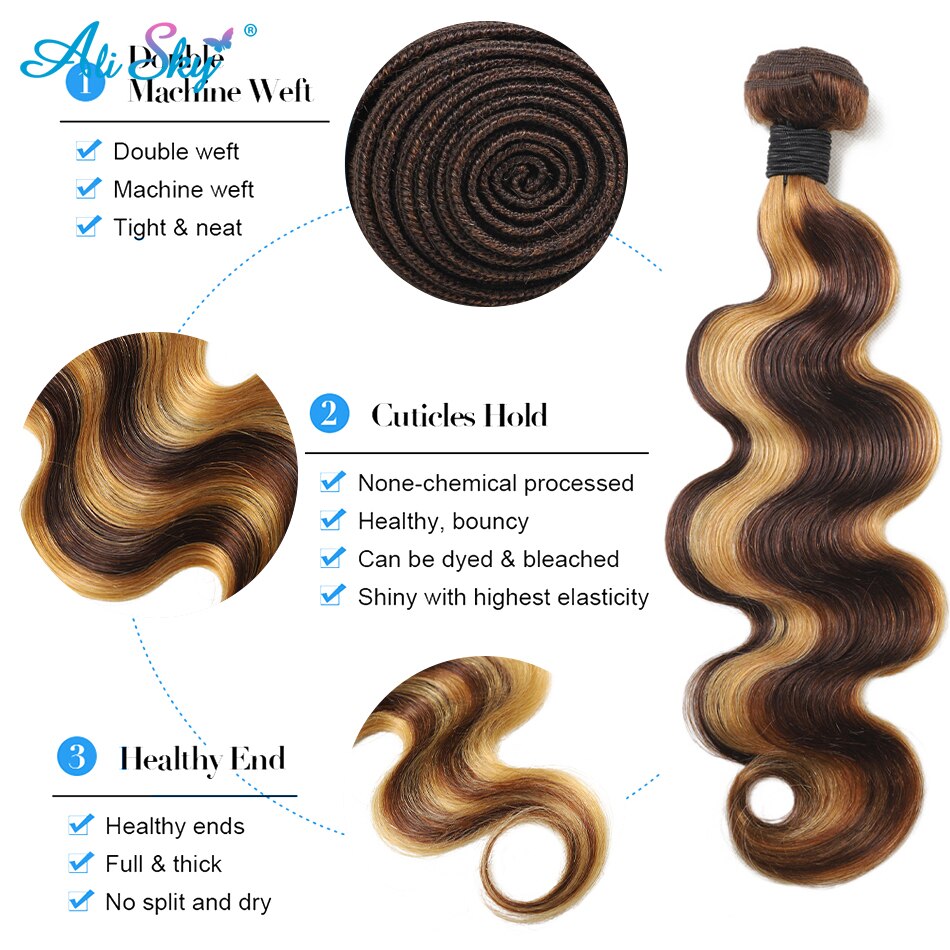 Highlight Body Wave 3/4Bundles With 4x4 Lace Closure P4 27 Ombre Honey Blonde Bundles Brazilian Remy Hair Weave Extension 13x4