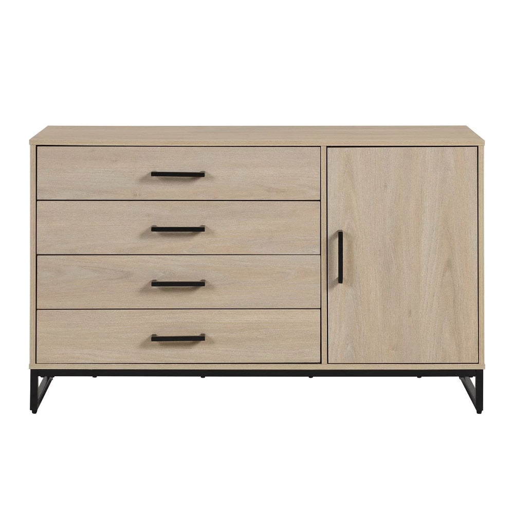 GSDB21002-1 Industrial 4 Drawer Dresser W/ Door Cabinet, Beige Oak,Durable and Strong,113.87 Lbs,47.50 X 15.75 X 29.75 Inches