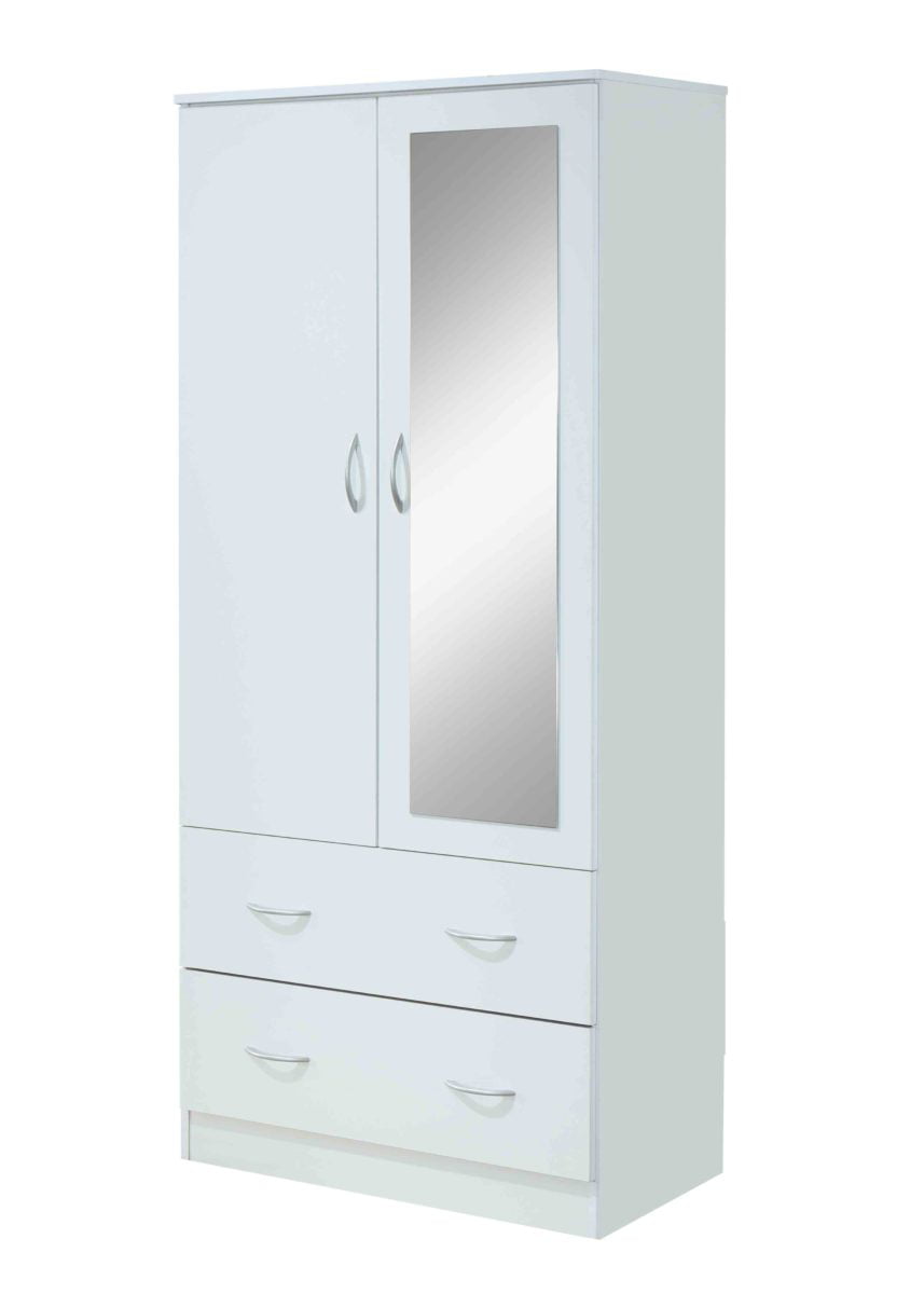 Hodedah Two Door Wardrobe with Two Drawers and Hanging Rod plus Mirror, storage cabinet