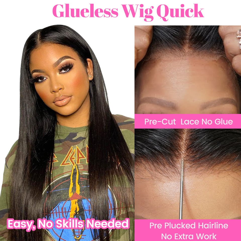 Wear Go Wig Proboss Hair Brazilian Straight  Glueless Preplucked Human Wigs Ready To Go Pre Cut Lace 180 Density Air Wig