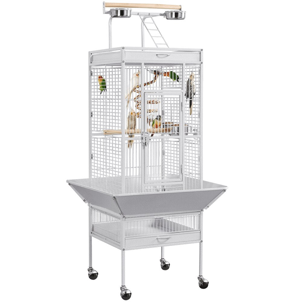 61.5inch Rolling Metal Bird Cage for Cockatiel Lovebird, Durable, Sturdy,Heavy-Duty,Safe,42.3 Lb