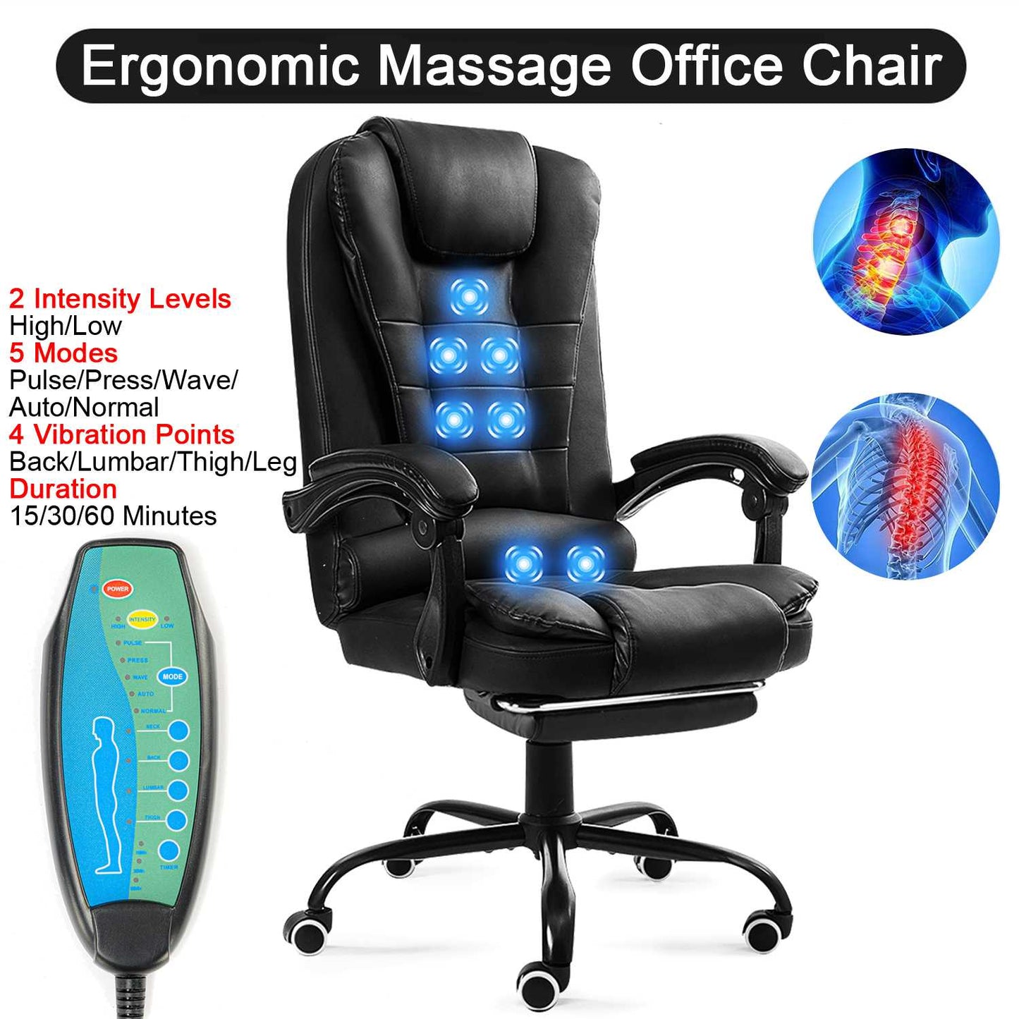 Hommpa Ergonomic Massage Office Chair with 7-Point Vibration Faux Leather High Back Executive Office Chair with Comfort Lumbar