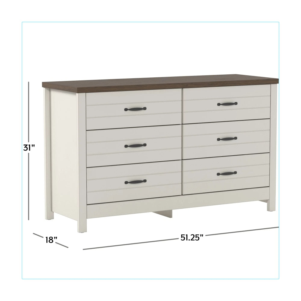 Farmhouse Oak Top 6-Drawer Dresser, Ivory, by Living Room and bedroom drawers