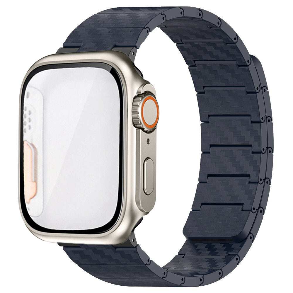 Carbon fiber glass case loop strap for Apple Watch series 8 Ultra 49mm 42 44 45mm magnetic band for iWatch 8 7 6 5 se 4 40 41mm