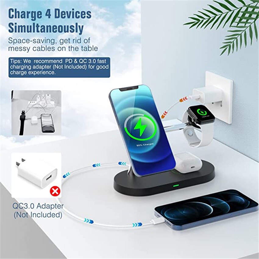 30W 3 in 1 Magnetic Wireless Charger Stand for iPhone 14 13 12 Pro Max Apple Watch 8 7 Airpods Induction Fast Charging Station