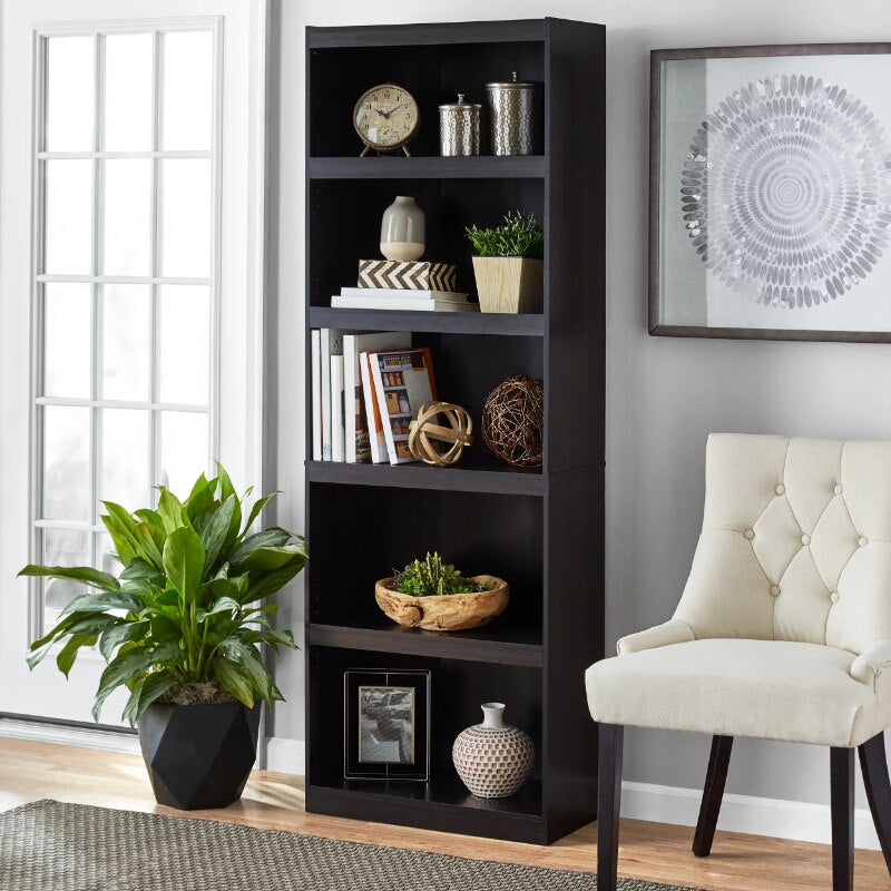 Mainstays Framed 5-Shelf Bookcase, True Black Oak