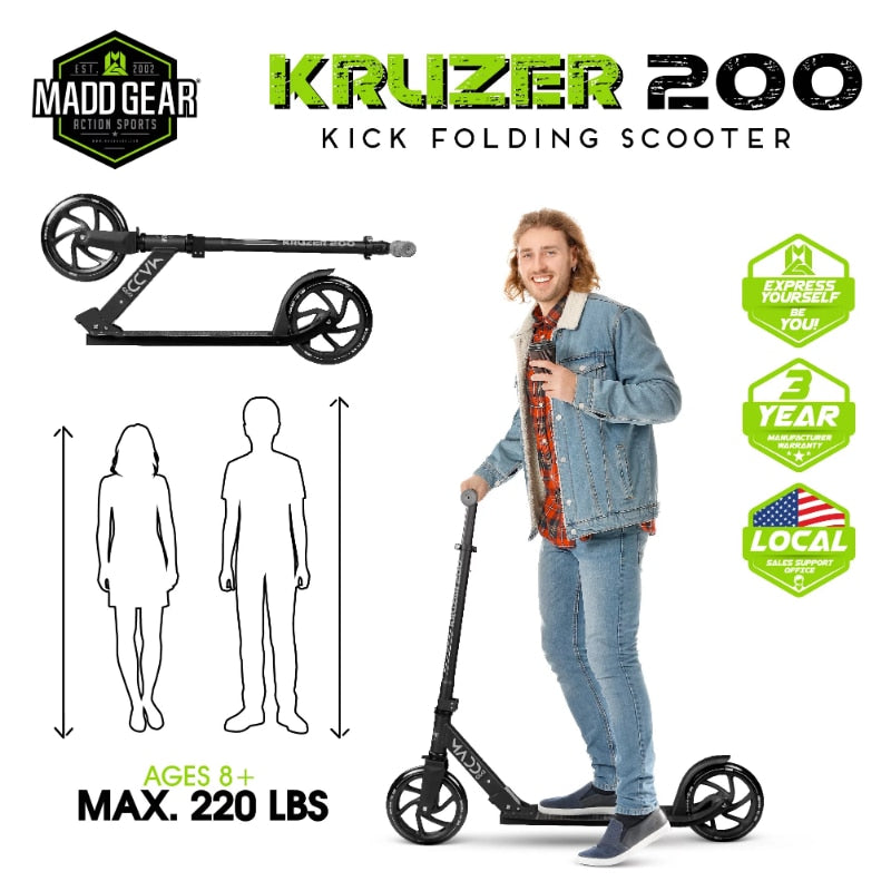 Madd Gear Carve Kruzer 200mm Commuter Scooter - Easy Folding - Height Adjustable kids scooter  scooter trick