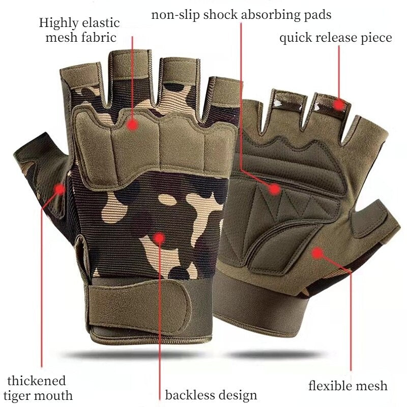 Military Army Shooting Fingerless Gloves Half Finger Men Tactical Gloves Anti-Slip Outdoor Sports Bicycle Riding Fitness Gloves