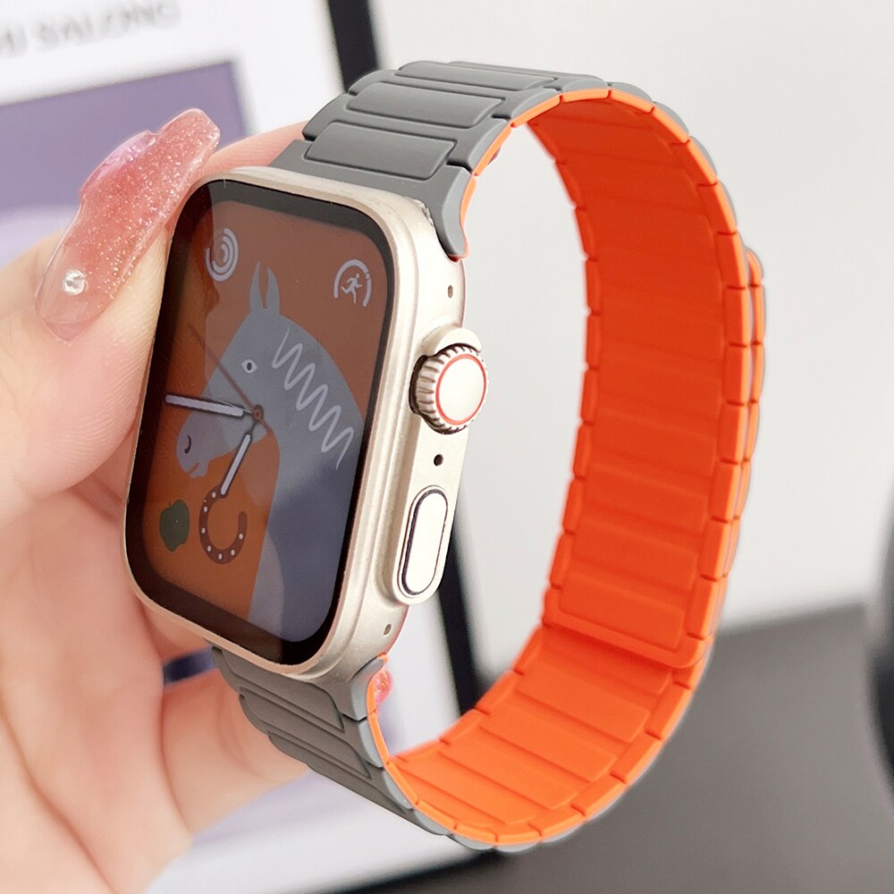 Magnetic Strap for Apple Watch Ultra 49mm Band 45mm 44 42mm 38 40 41mm Silicone Loop Bracelet for IWatch Series 8 7 6 5 4 Se 3 2