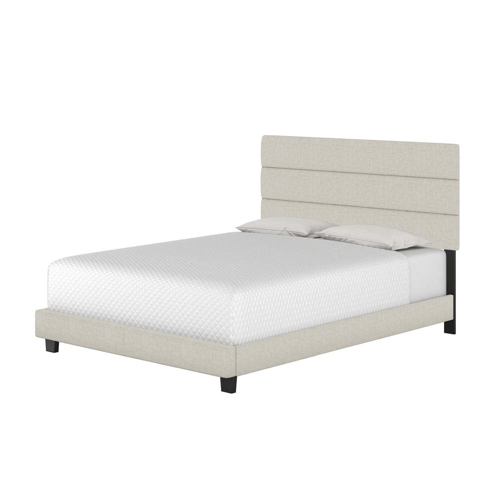 Boyd Sleep Sicily Upholstered Linen Tri Panel Platform Bed Frame with Headboard, Queen, White