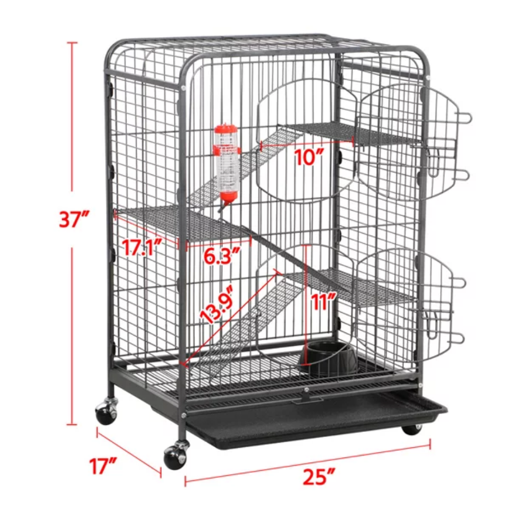 Metal Ferret and Small Animal Cage, Black, 37&#39;&#39; Cat Cages Pet Kennel,