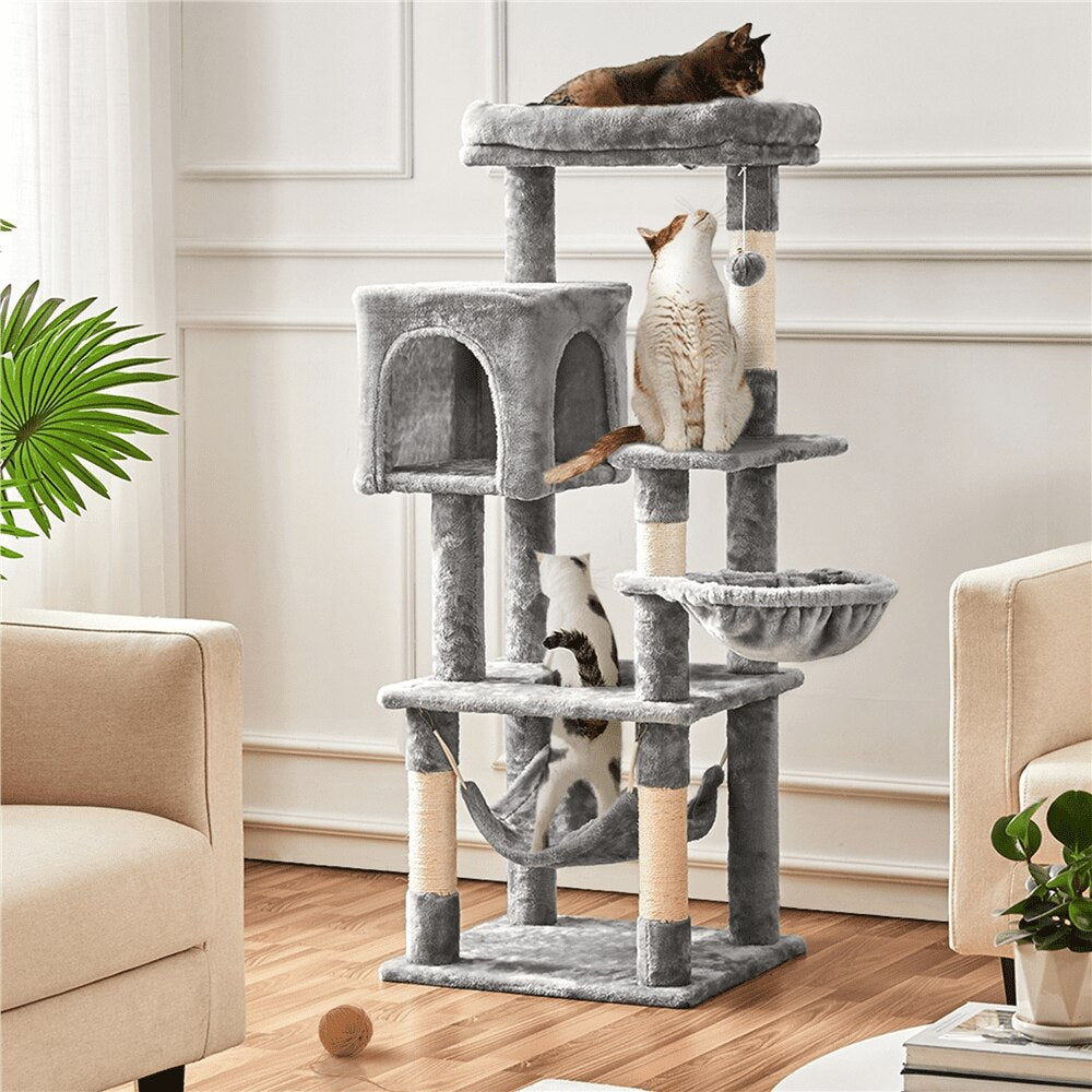 SMILE MART 51.5&quot; Cat Tree with Climbing Hole and Condo, Light Gray