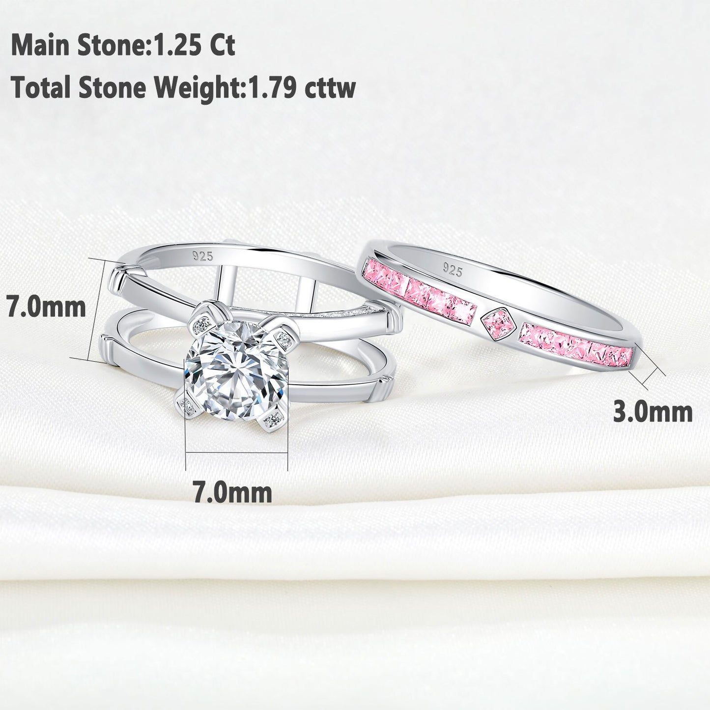 Newshe Round Cut White AAAAA CZ Engagement Rings Set For Women Blue & Pink Wedding Band Solid 925 Sterling Silver Bridal Jewelry