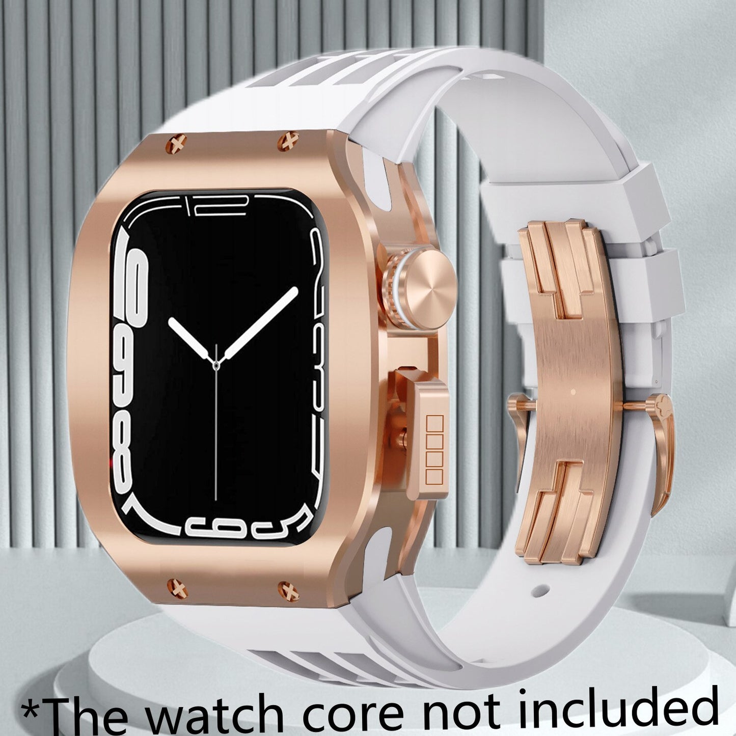 Luxury Titanium Modification Kit For Apple Watch 8 7 45mm Metal Bezel Case For iWatch Series 8 7 6 SE 5 44mm Rubber Strap Band