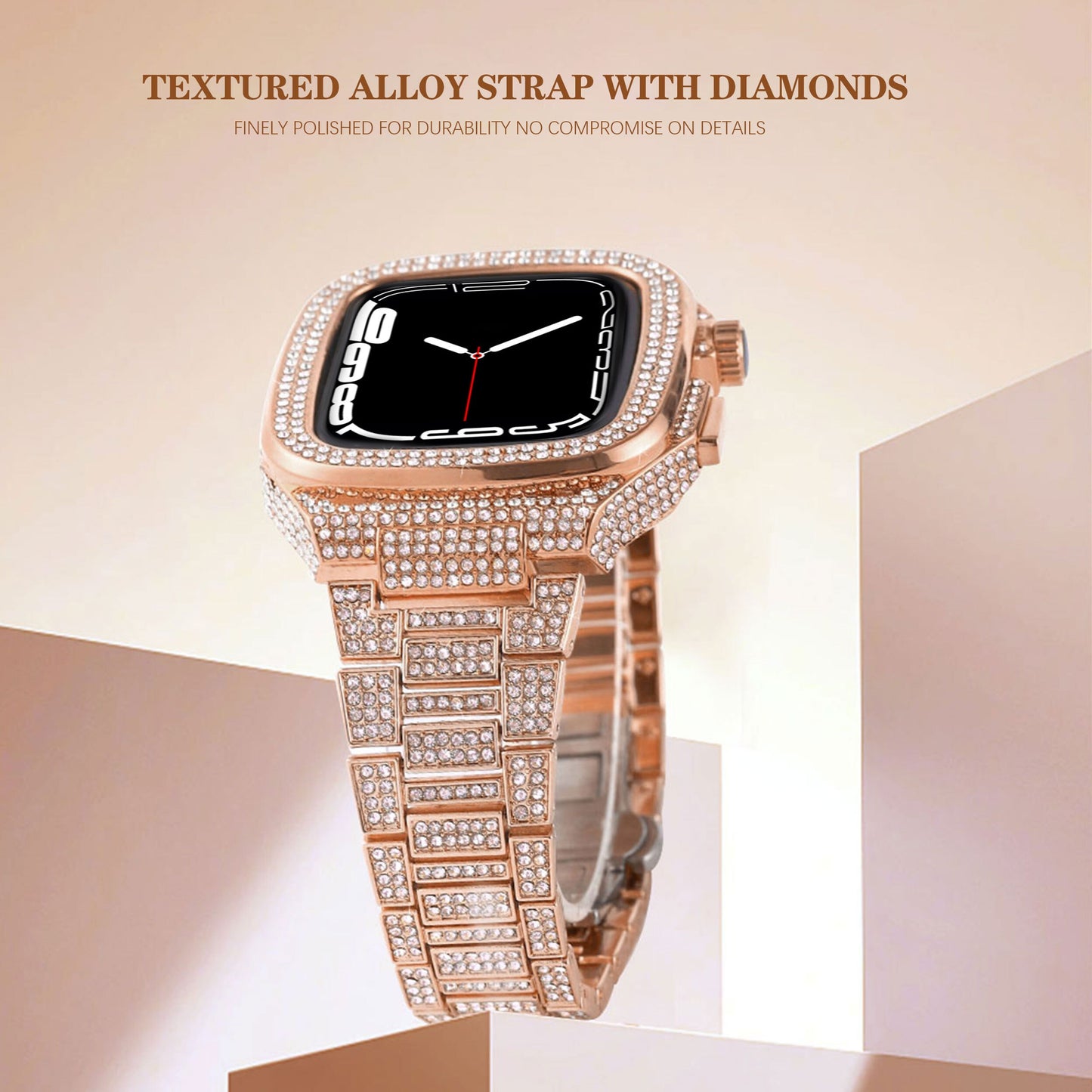 Diamond Case Modification Kit For Apple Watch 8 7 6 5 4 Se Lady Metal Strap For Iwatch Series 44mm 45mm Fashion Business Band