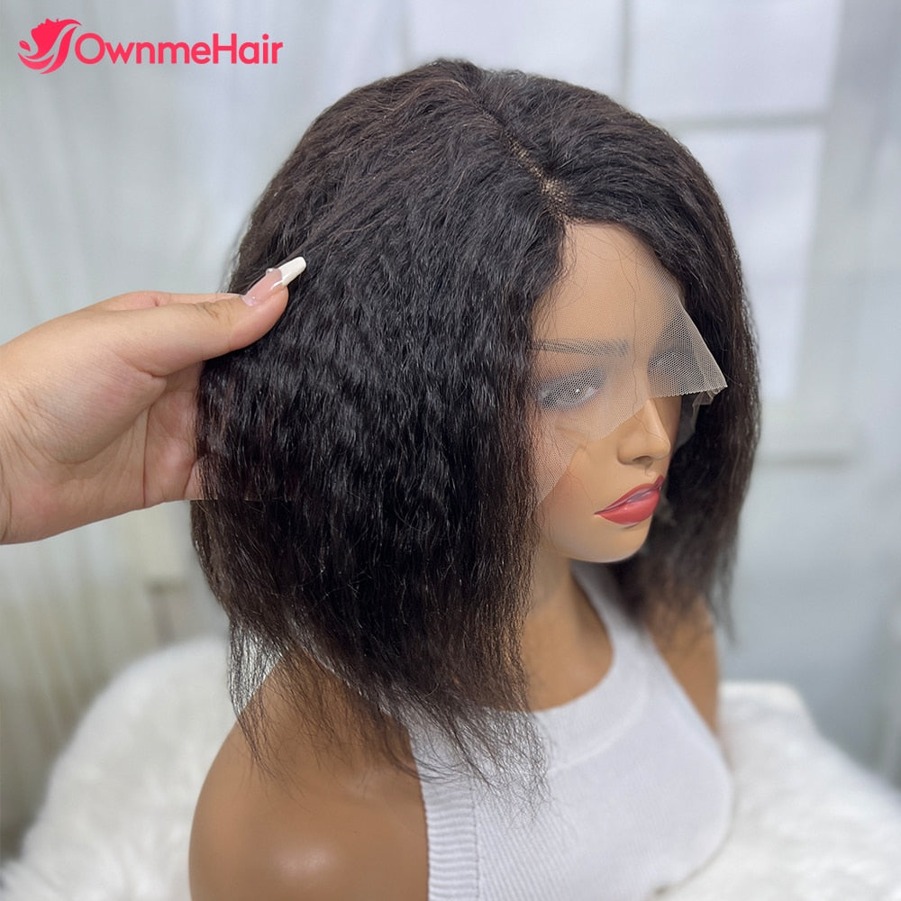 Kinky Straight Short Bob Wig 13x4 Transparent Lace Frontal Human Hair Wigs for Women Brazilian Remy Hair Soft Yaki Bob Wig