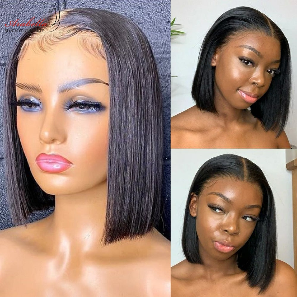 Lace Front Human Hair Wig 13x4 Transparent Lace Pre Plucked Bleached Knots Arabella Remy Bob Wig Human Hair Lace Frontal Wig