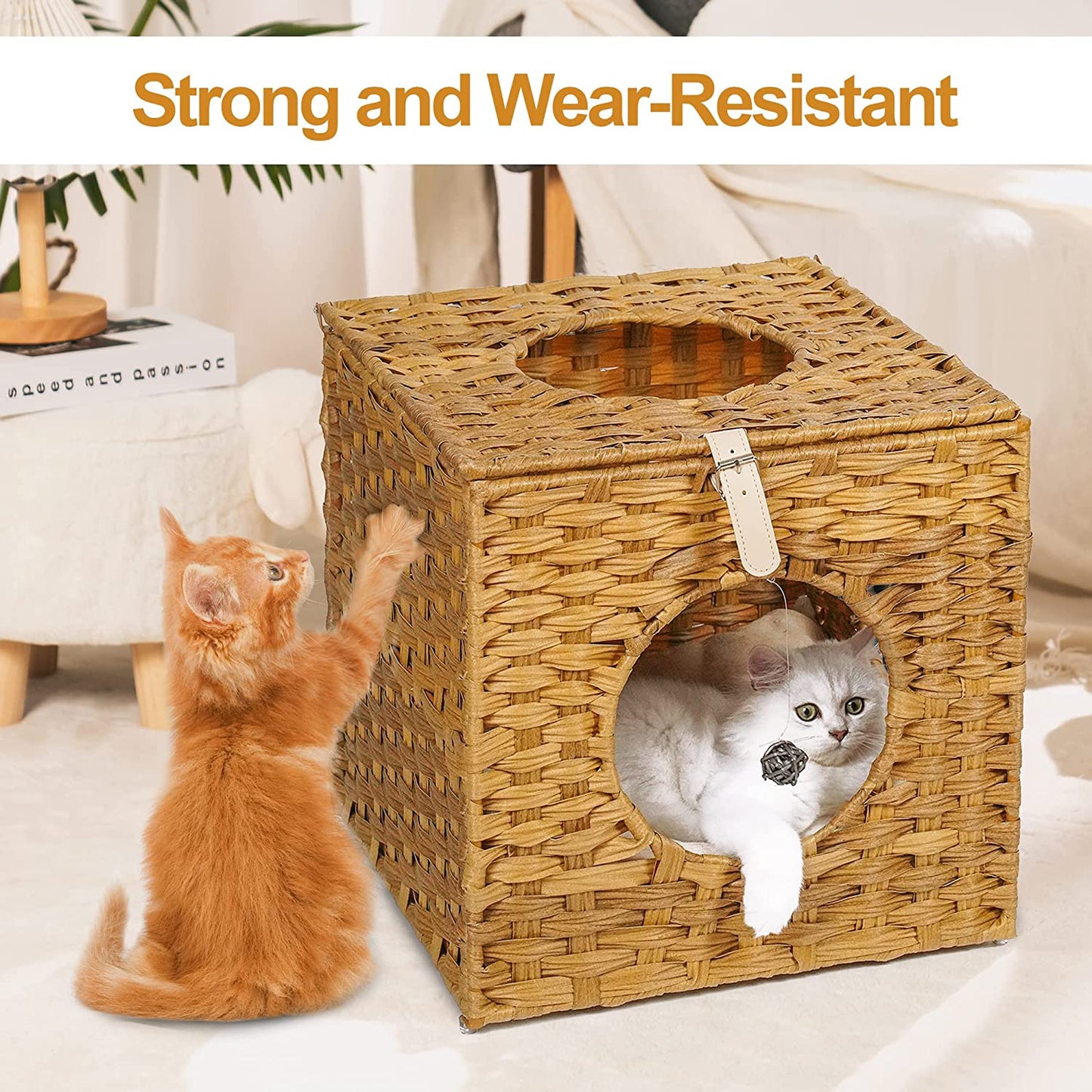 Mewoofun Cat House for Indoor Hand-Woven Wicker Beds Cozy Cave Cat Hideaways 15.75x15.75x15.75 Inches Cat Cages in  US Stock