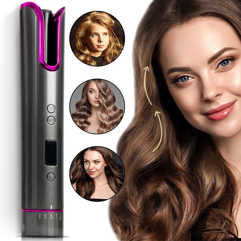 Automatic Curling Iron with 4 Adjustable Temperature, Portable Cordless Curling Iron &amp; LCD Display ,  Full Anti-Scalding