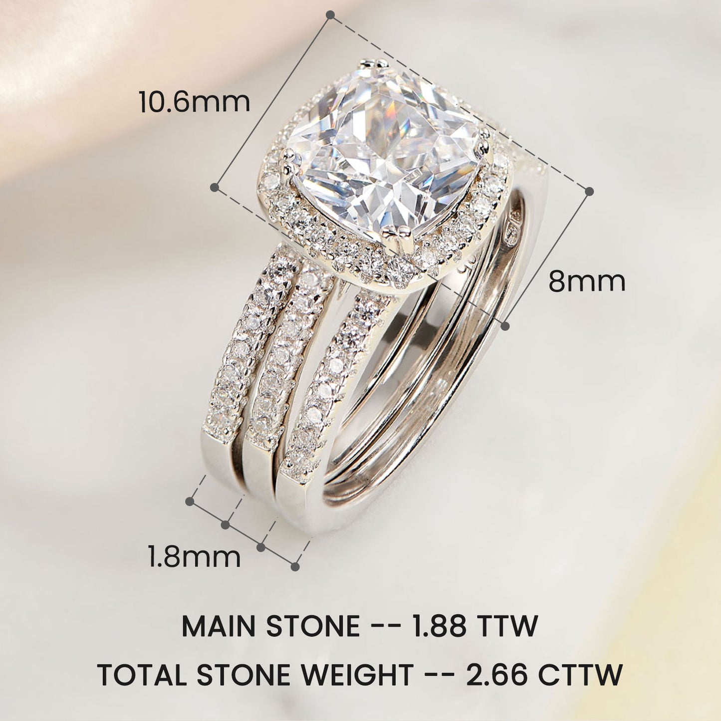 Newshe Solid 925 Sterling Silver Engagement Ring Set For Women Guard Wedding Band Halo Cushion Cut AAAAA CZ Minimalist Jewelry