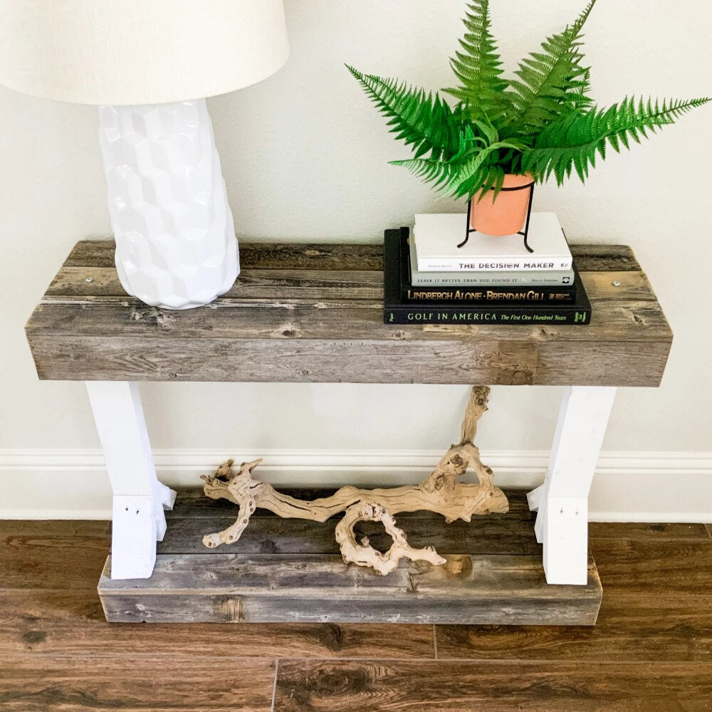 DHD5917wh White Rustic Reclaimed Barb Console Table，Durable and Strong，20 Lb，10.50 X 35.50 X 29.00 Inches