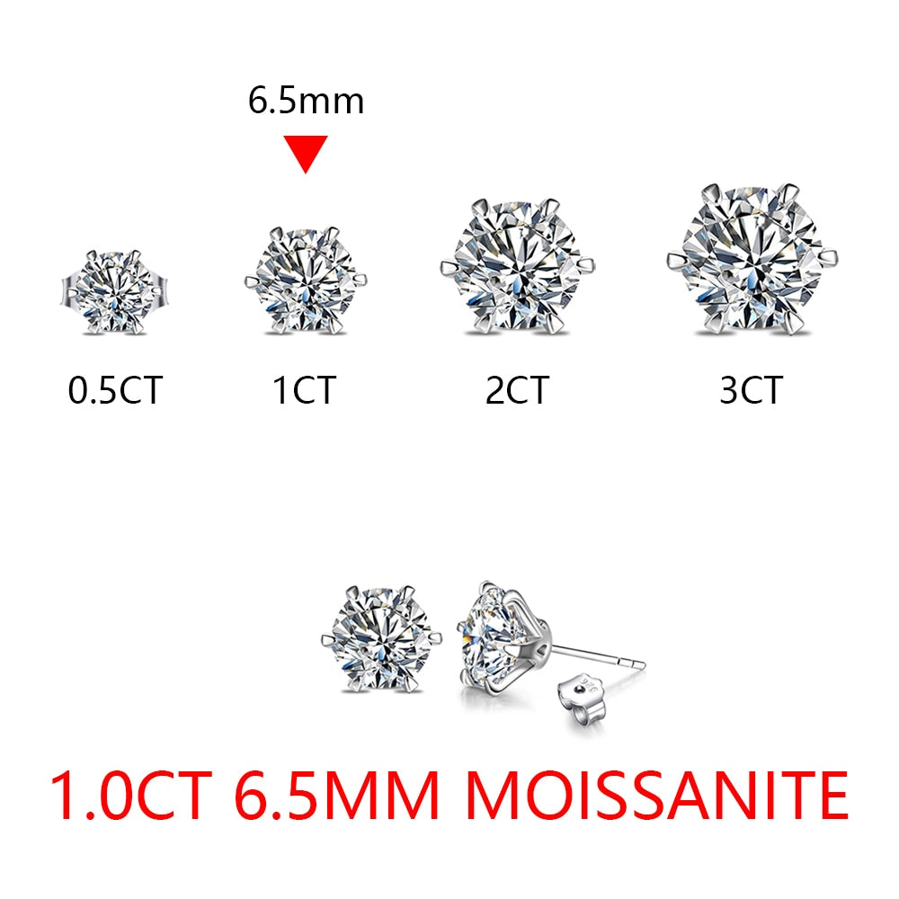 New Arrival 3.0 Carat Moissanite Gemstone Stud Earrings for Women Solid 925 Sterling Silver D color Solitaire Fine Jewelry