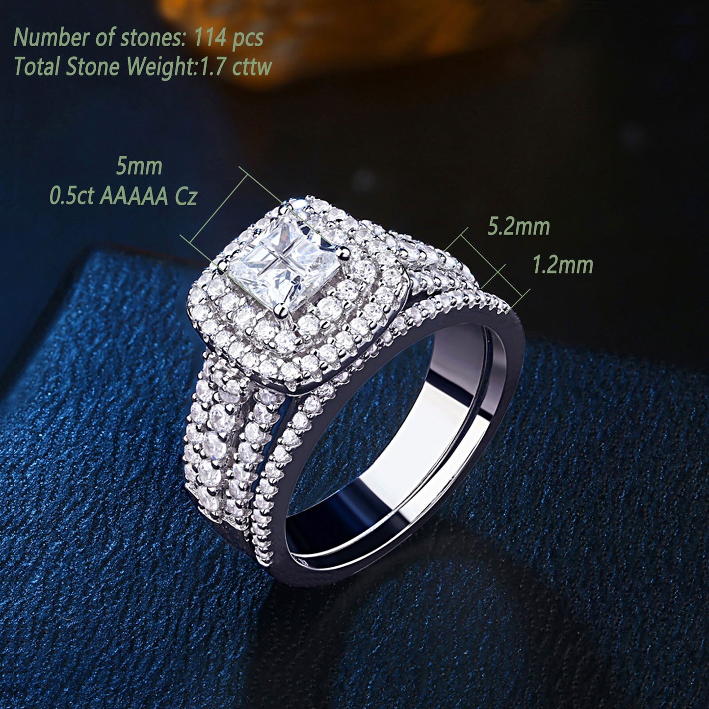 Newshe 925 Sterling Silver Halo Wedding Ring Set for Women Elegant Jewelry Princess Cross Cut AAAAA CZ Engagement Rings