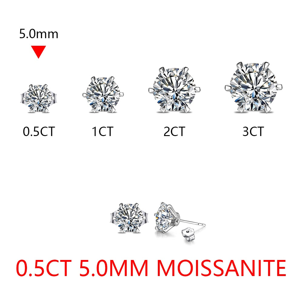 New Arrival 3.0 Carat Moissanite Gemstone Stud Earrings for Women Solid 925 Sterling Silver D color Solitaire Fine Jewelry