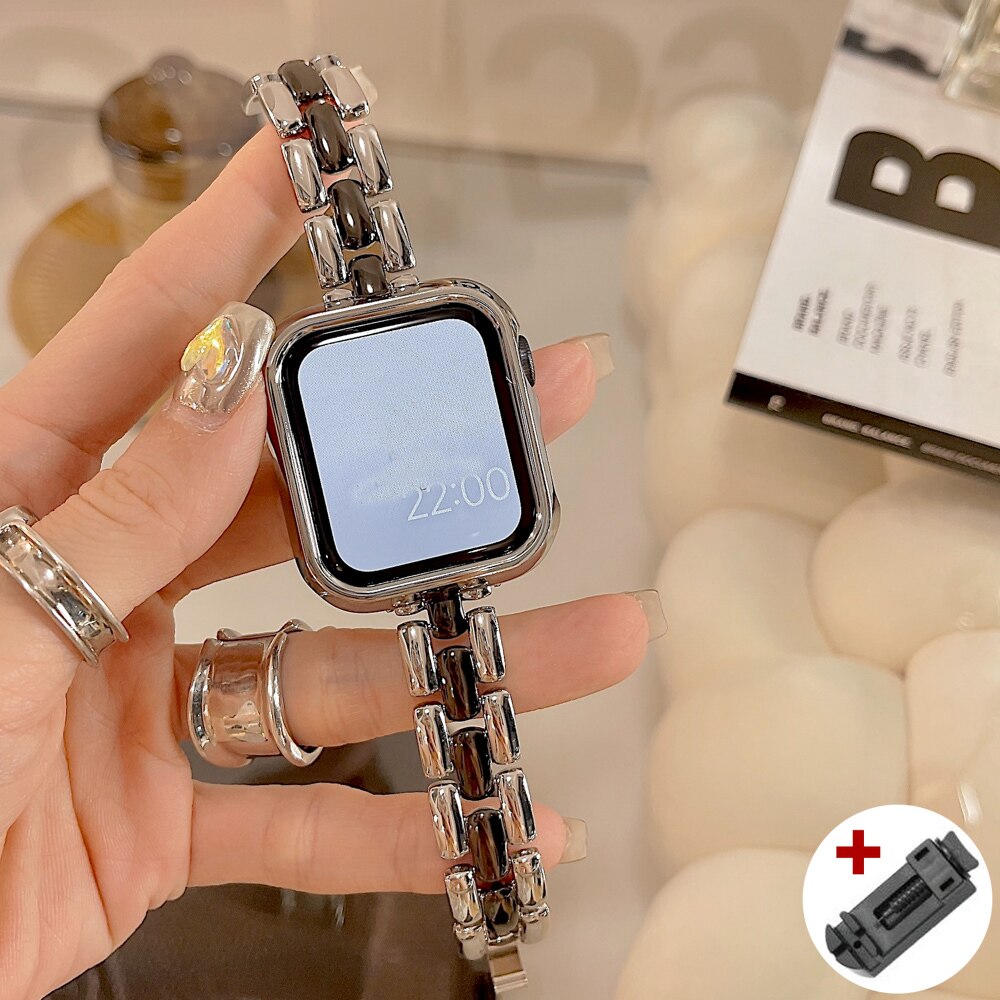 Slim Metal Band For Apple Watch Series 6 5 4 3 2 SE 38mm 40mm 44MM 42mm Correa Lady Stainless Steel Strap for iwatch 7 41mm 45mm