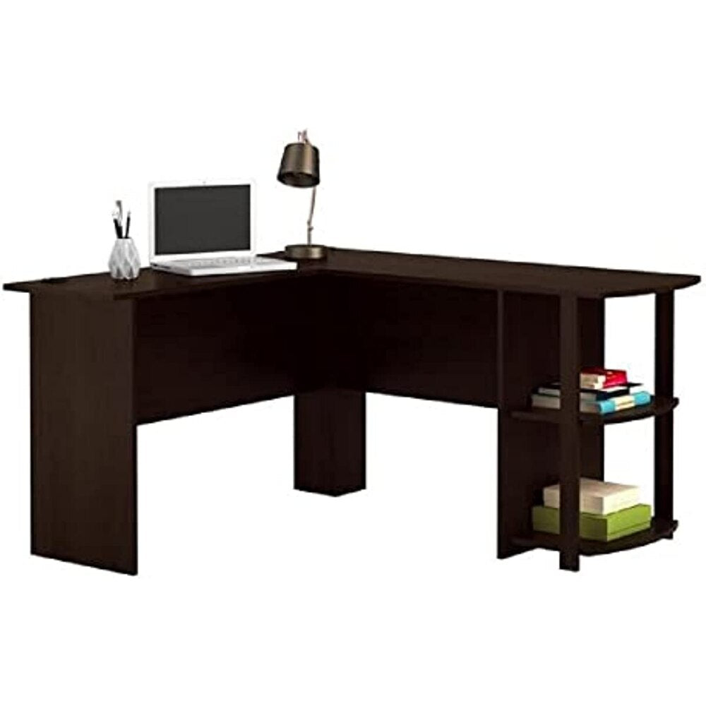 Dakota L-Shaped Desk with Bookshelves, Espresso