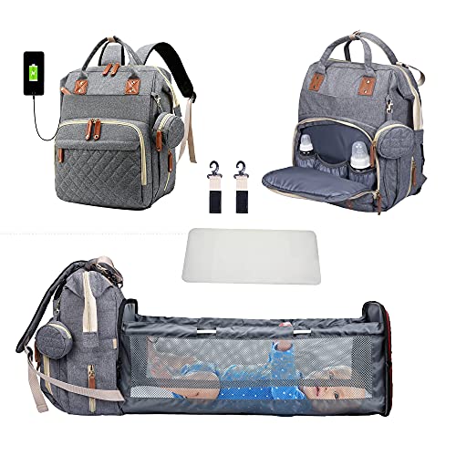 3 In 1 Diaper Bag Backpack Foldable Baby Bed Waterproof Travel Bag with USB Charge Diaper Bag Backpack with Changing Bed 3 types