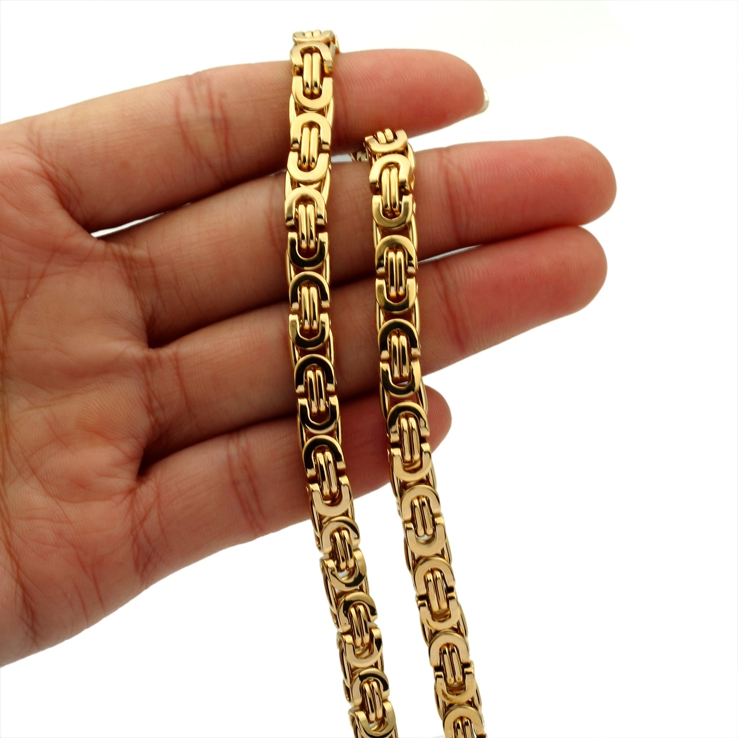 7mm High quality Flat Byzantine Link Necklace For Mens Boys Gold Color Stainless Steel Heavy Luxury Jewelry