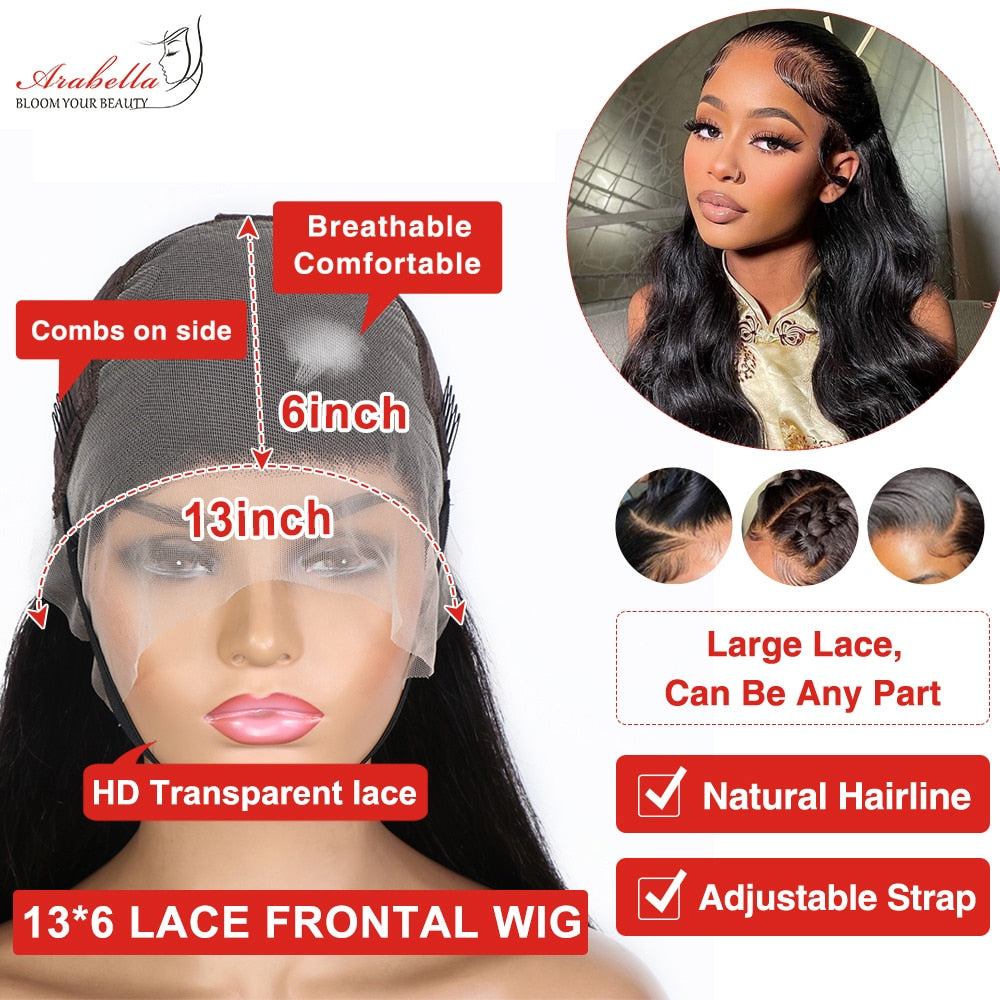 13x6 hd Lace Front Wig 100% Human Hair Wigs Arabella Remy PrePlucked Body Wave Wig 13x4 Transparent Closure Human Hair Lace Wigs