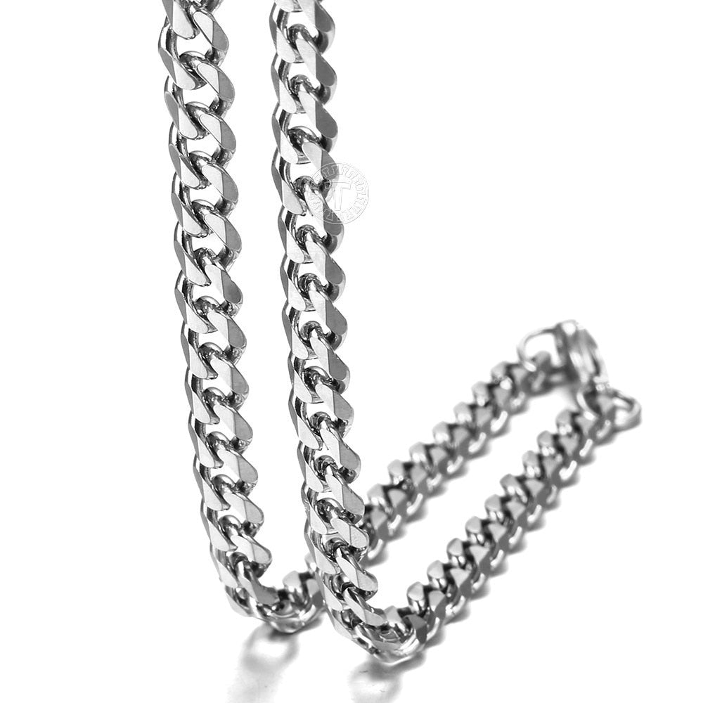 3-7mm Cuban Chain Necklace for Men Women Silver Color Stainless Steel Miami Curb Link Choker Dropshipping Jewelry