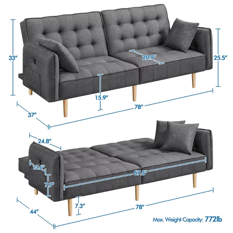 Alden Design Memory Foam Convertible Futon Folding Sofa Bed with USB