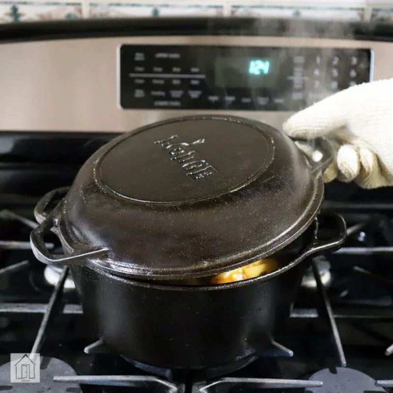 Lodge Cast Iron 5 Quart Seasoned Double Dutch Oven