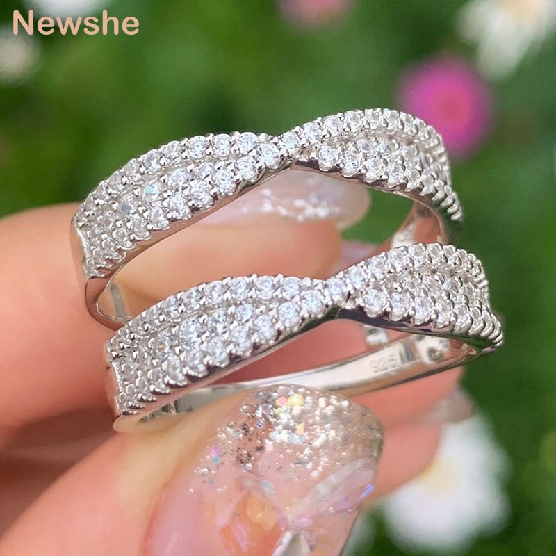 Newshe Genuine 925 Sterling Silver Wedding Rings Enhancer Infinity Guard Bands Jewelry Half Eternity AAAAA Cubic Zircon