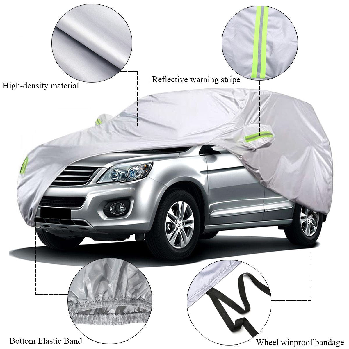 Universal SUV Full Car Covers Indoor Outdoor Windproof Anti Dust Sun Rain Snow Protection UV Car Silver Case Cover M/L/XL/XXL